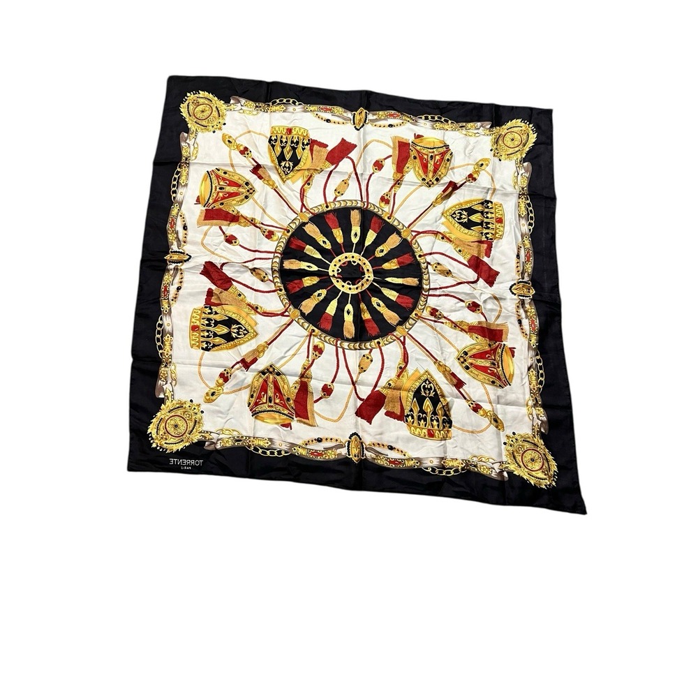Vintage Torrente Multicolor Gold Tassel‎ Crown Silk Scarf - Picture 2 of 5